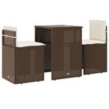 vidaXL 3-delige Bistroset met kussens, bruin, polyrotan