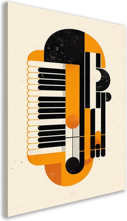 Merkloos / Sans marque Accordeon schilderij - Canvas - 50x70 cm - Modern - Muziek - Zwart/Wit/Geel/Oranje/Grijs