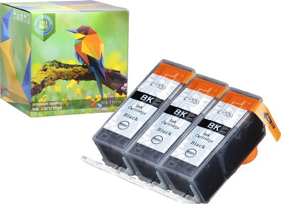 Ink Hero - 3 Zwarten - Inktcartridge / Alternatief voor de Canon CLI-521, PGI-520, PIXMA iP3600, iP4600, iP4600x, iP4700, MP540, MP540x, MP550, MP560, MP620, MP620B, MP630, MP640, MP980, MP990, MX860, MX870