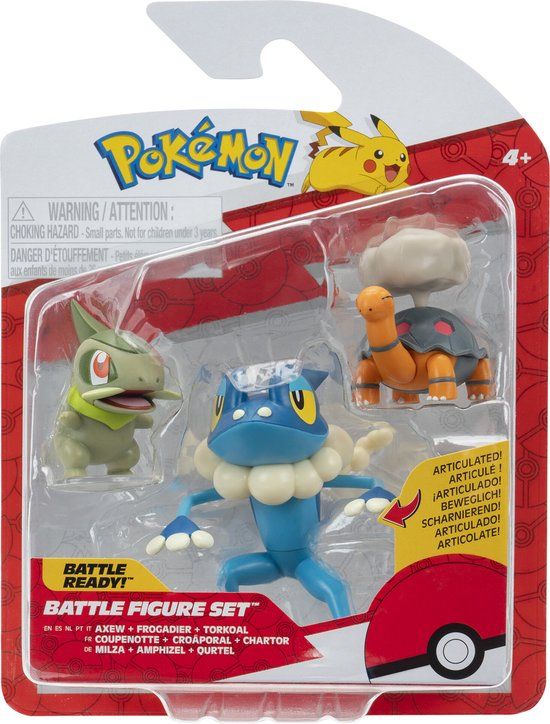 Jazwares Pokémon - Battle Figure Set 3 Pack: Torkoal, Axew, & Frogadier