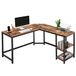 BAKAJI L-vormig hoekbureau met boekenkast met 2 planken, werktafel voor pc, frame van zwart metaal en tafelblad van hout in antieke look, kantoorinrichting, industriële stijl