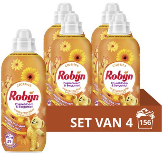 Robijn Wasverzachter Passiebloem & Bergamot - 4 flessen - 156 wasbeurten