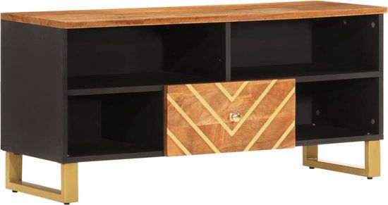 vidaXL Tv-meubel 100x33,5x46 cm massief mangohout bruin en zwart