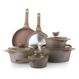 KASANOVA 0% anti-aanbakpannenset, kookgerei voor inductie en alle soorten platen, 4-laagse anti-aanbakpannenset met modern design (10 stuks)