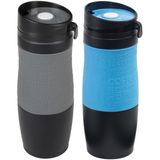 Merkloos / Sans marque Thermos Set van 2x Thermosbekers - warmhoud bekers - blauw en grijs - 380 ml - Isolerende drinkbekers - warme dranken