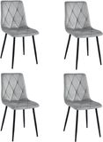 LEOBERT LIBRA Set van 4 Eetkamerstoelen Zilvergrijs – Zwarte Metalen Poten, Modern Velvet Bekleding, Ergonomisch Design, Max. 120 kg