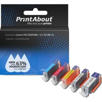 PrintAbout Huismerk Canon PGI-550PGBK / CLI-551BK XL Inktcartridge 5-kleuren Voordeelbundel Hoge capaciteit
