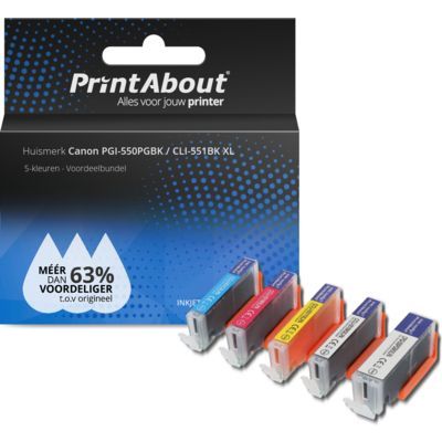 PrintAbout Canon PGI-550PGBK / CLI-551BK XL Ink Cartridge 5-pack | Compatible