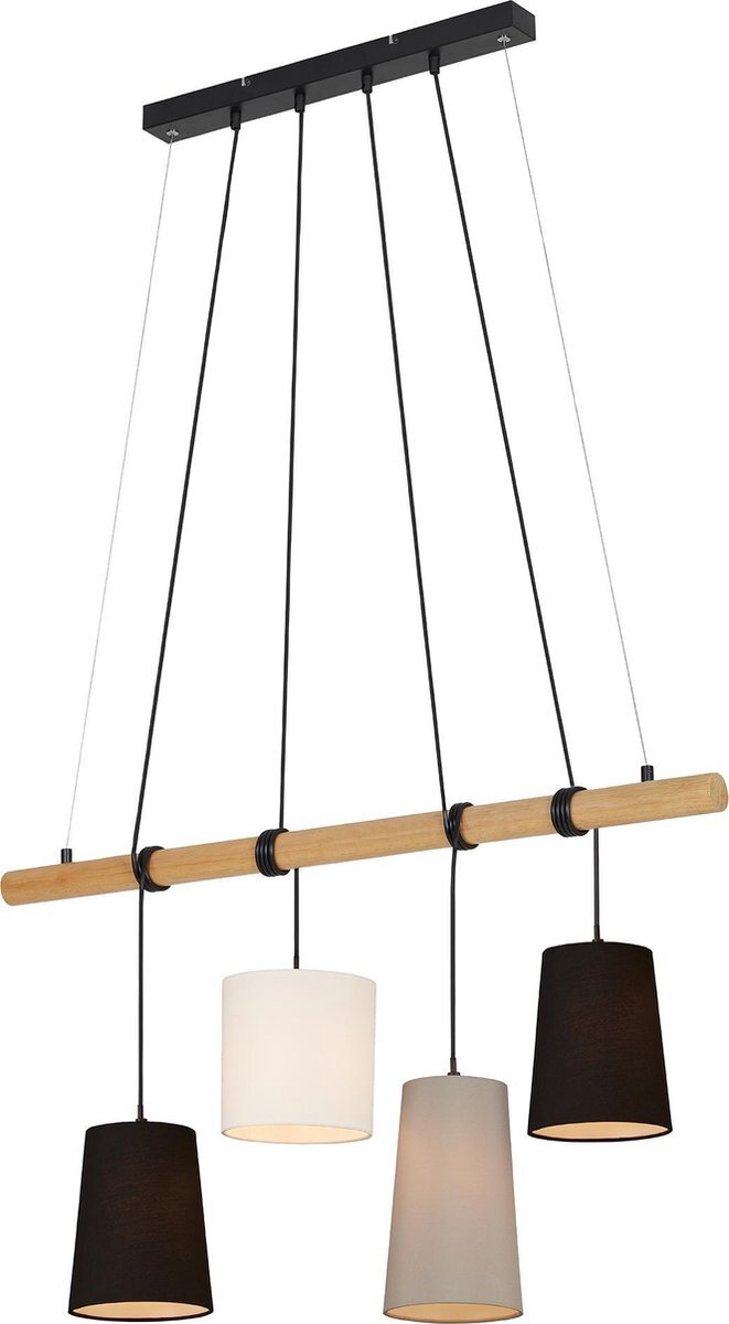 Briloner Leuchten - BAR, hanglamp, 4-lichts, E14 max. 25W, lampenkap: grijs, wit, zwart