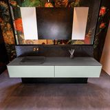 Mondiaz ERIN 200cm badmeubelset onderkast kleur Greey met 2 lades Wastafel RIDGE links zonder kraangaten kleur Dark grey ERIN11627