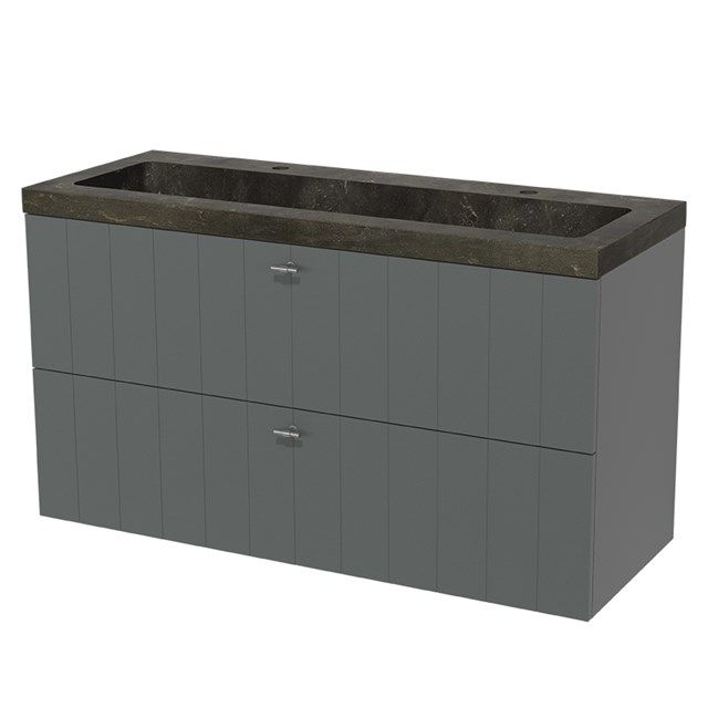 Maxaro Badkamermeubel 120cm Modulo Middengrijs 2 Lades Lamel Wastafel Natuursteen Blue Stone