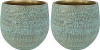 Ter Steege Steege Plantenpot - 2x - moderne look - shiny blauw - D20 x H20 cm - Bloempotten - Keramiek