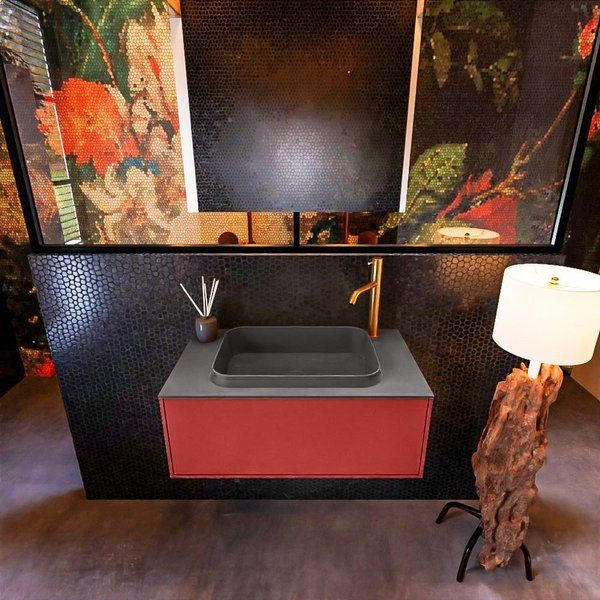 Mondiaz ERIN 80cm badmeubelset onderkast Fire met 1 lade Wastafel RIDGE midden 1 kraangat Dark grey