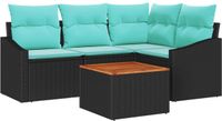 vidaXL Tuinbankenset 5-delig Zwart polyrattan