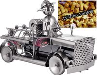 BRUBAKER Wijnfleshouder Brandweerauto - Metalen Sculptuur Flessenstandaard - 32 cm