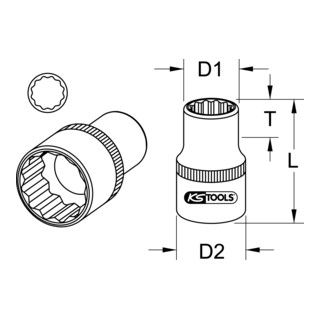 KS Tools 1/2" zeskant bus, 16mm - 1 stuk