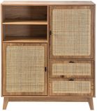 CaliCosy - Hoge kast 2 deuren 3 lades met rieten fronten H120 cm - ALIA