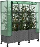 vidaXL Tuinschutting met Kasbedekking en Wielen 3 st Lichtgrijs PP