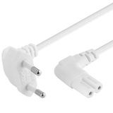PremiumCord Stroomkabel, 230 V, 0,75 m, voor pc/monitor/tv/UPS, netsnoer met Eurostekker naar dubbele euro, C7, 2-polig, IEC 320, hoekig, wit