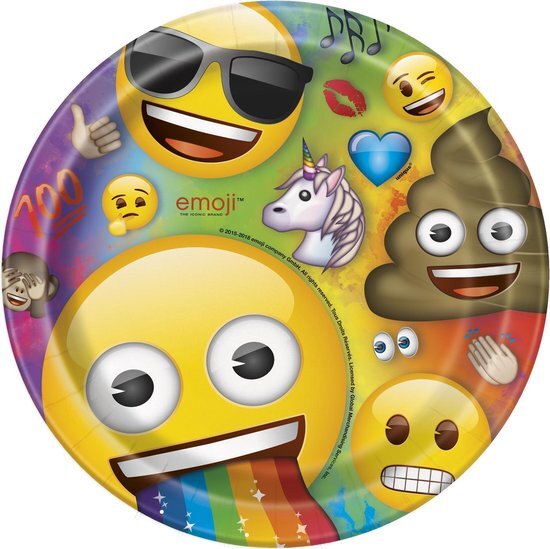 Unique 79435 - 23cm Rainbow Fun Emoji papieren platen, Pack van 8