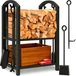 Porte-bûches en bois avec 4 outils et grande capacité