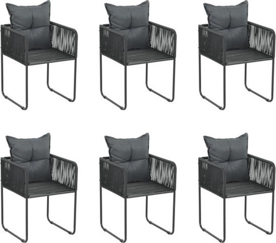 vidaXL Tuinstoelen 6 st met kussens poly rattan zwart