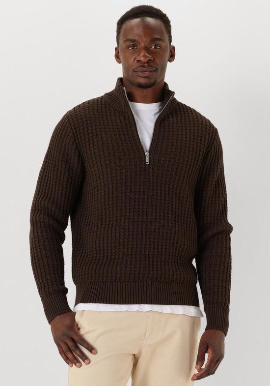 SELECTED MEN Slhtom Ls Knit Structure Half Zip Truien & Vesten Heren - Sweater - Hoodie - Vest- Bruin - Maat L