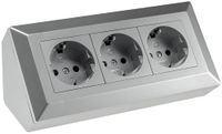 ChiliTec Stekkerblok, hoekstopcontact, 3-voudig, geaard stopcontact, opbouw en onderbouwstopcontact voor keuken, werkplaats, zilver