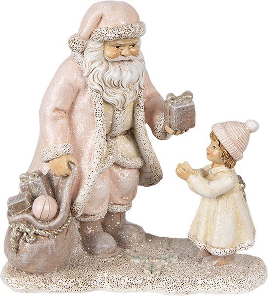 Clayre & Eef Beeld Kerstman 14x9x14 cm Roze Beton Kerstdecoratie