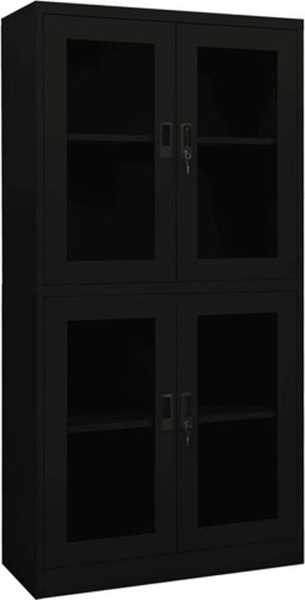 vidaXL Kantoorkast 90x40x180 cm Staal en Gehard Glas Zwart