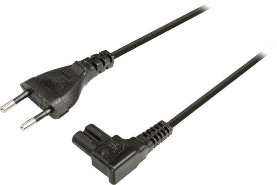 InLine Stroomkabel met haakse C7 plug en rechte stekker - 2x 0,75mm / zwart - 1 meter