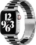 By Qubix Stalen schakelband - Zilver met zwart - Geschikt voor Apple Watch 42 - 44 - 45 - Ultra - 49mm
