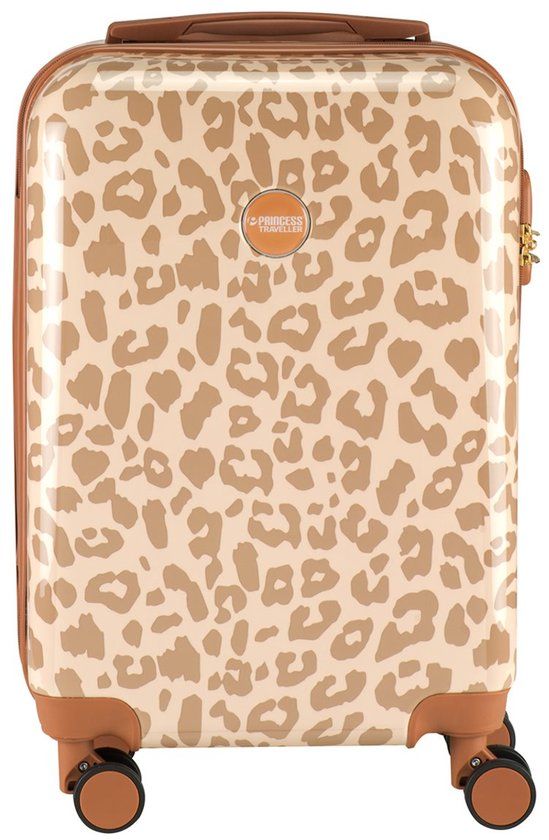 Princess Traveller Leopard Handbagagekoffer - Crème/Taupe - 55cm - Hardcase