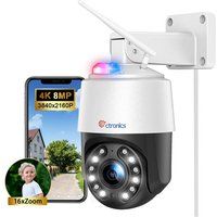 Ctronics 4K 8MP Buiten Surveillance Camera WiFi 2,4/5GHz met Auto Scanning/Tracking/16X Zoom, Menselijke/Vrachtwagen/Dier Detectie, 60M Nachtzicht, TF/Cloud