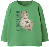 Name It T-shirt NMMNIKOLAI Lange Mouw Ronde Hals Biologisch Katoen Groen Beren Printopdruk Maat 92