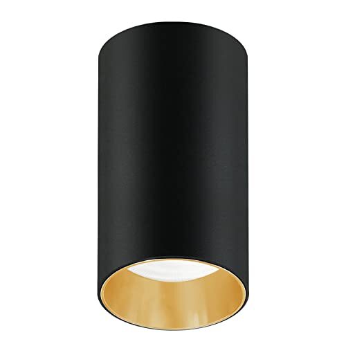 MacLean MCE 458 Opbouw plafondlamp met GU10 fitting voor LED en halogeen lampen t/m 35W 55x100mm Opbouw armaturen aluminium rond (1 stuk zonder lampen, zwart/gouden reflector) (1 stuk zonder lamp)