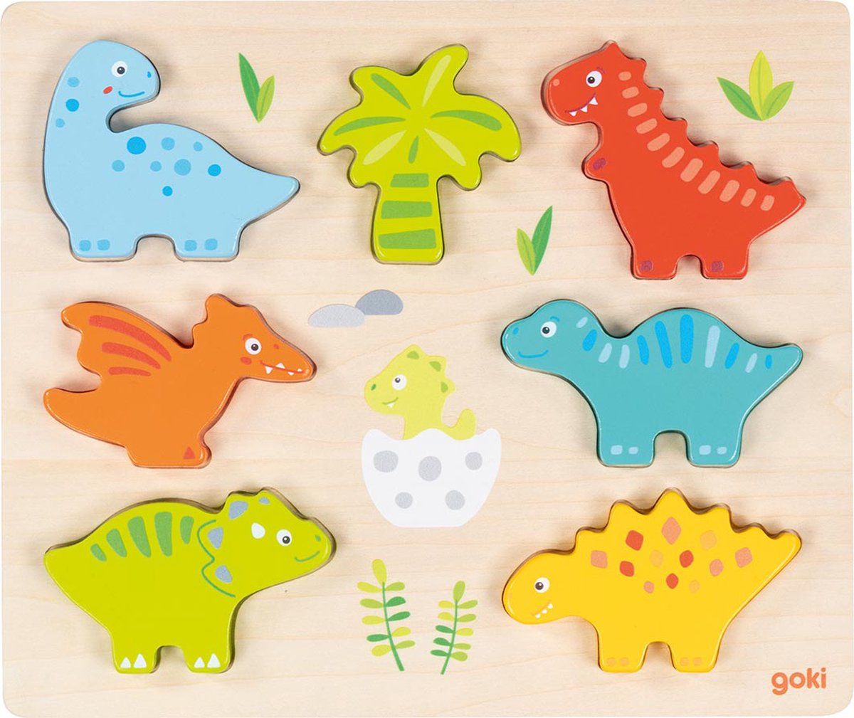 Goki Inlegpuzzel Dinosaurus - 7-delig - Hout - 2+ jaar