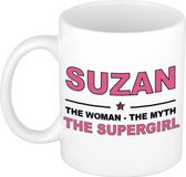 Bellatio Decorations Shoppartners Bv Naam cadeau Suzan - The woman, The myth the supergirl koffie mok / beker 300 ml - Oudroze Keramiek