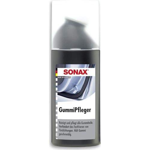 SONAX 3401000 rubberverzorging met sponsapplicator, reinigt, verzorgt en houdt alle rubberen onderdelen elastisch, voorkomt vastvriezen en vastkleven van rubberen afdichtingen, 100ml zwart