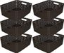 PLASTICFORTE Opbergmand/kastmandje - 6x - 12 liter - bruin - kunststof - 36 x 28 x 13 cm