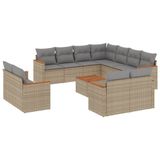 vidaXL 11-delige Tuinset met Kussens - Polyrattan - Beige