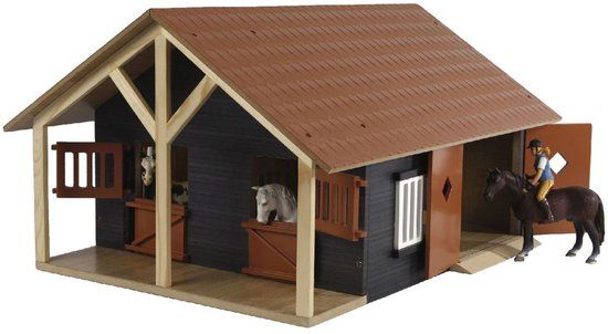 Kids Globe Paardenstal met 2 Boxen en Berging - 1:24 - Bruin - Hout