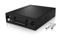 Icy Box IB-148SSK-B Wissellijst voor 2,5 inch (6,35 cm) en 3,5 inch (8,9 cm) SATA/SAS HDD/SSD geschikt voor 5,25 inch bay met ventilator, afsluitbaar, zwart