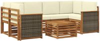 vidaXL - Bank loungeset - 6 zitplekken - Natuurlijk en crème - Massief acacia hout