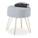Relaxdays tabouret en velours, pieds épingle, rembourré, H x Ø : 40 x 37 cm, pouf, moderne, salon, coiffeuse, gris-or