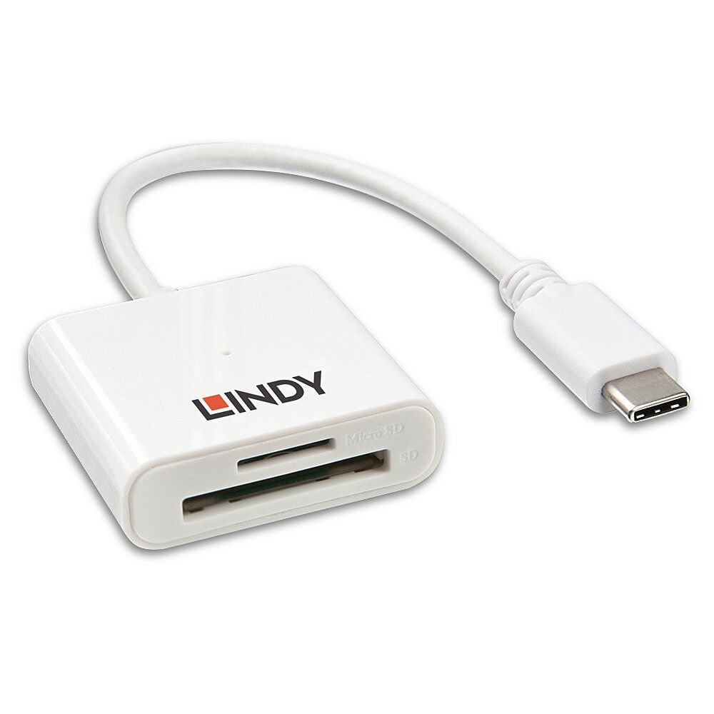 Lindy USB-C SD/MicroSD Card Reader - White