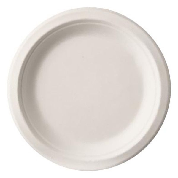 White label Wegwerpbord suikkerriet 23 cm wit (50 stuks)