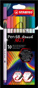 Stabilo Pen 68 brush, premium brush viltstift, ARTY etui met 10 kleuren