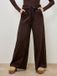 Apricot Broek met paperbag-taille en wijde pijpen - Katoen - Bruin