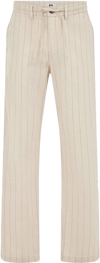 WE Fashion Heren regular fit broek van linnenmix met elastieke broekband